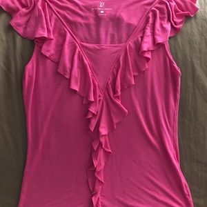 Pink NY & Co Top with Ruffles. Medium.